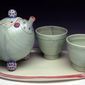 Rebecca Lowery, Green Go-Go Teapot,5.5" x 13" x 6", cone 6 stoneware, underglaze and glaze, 2014
